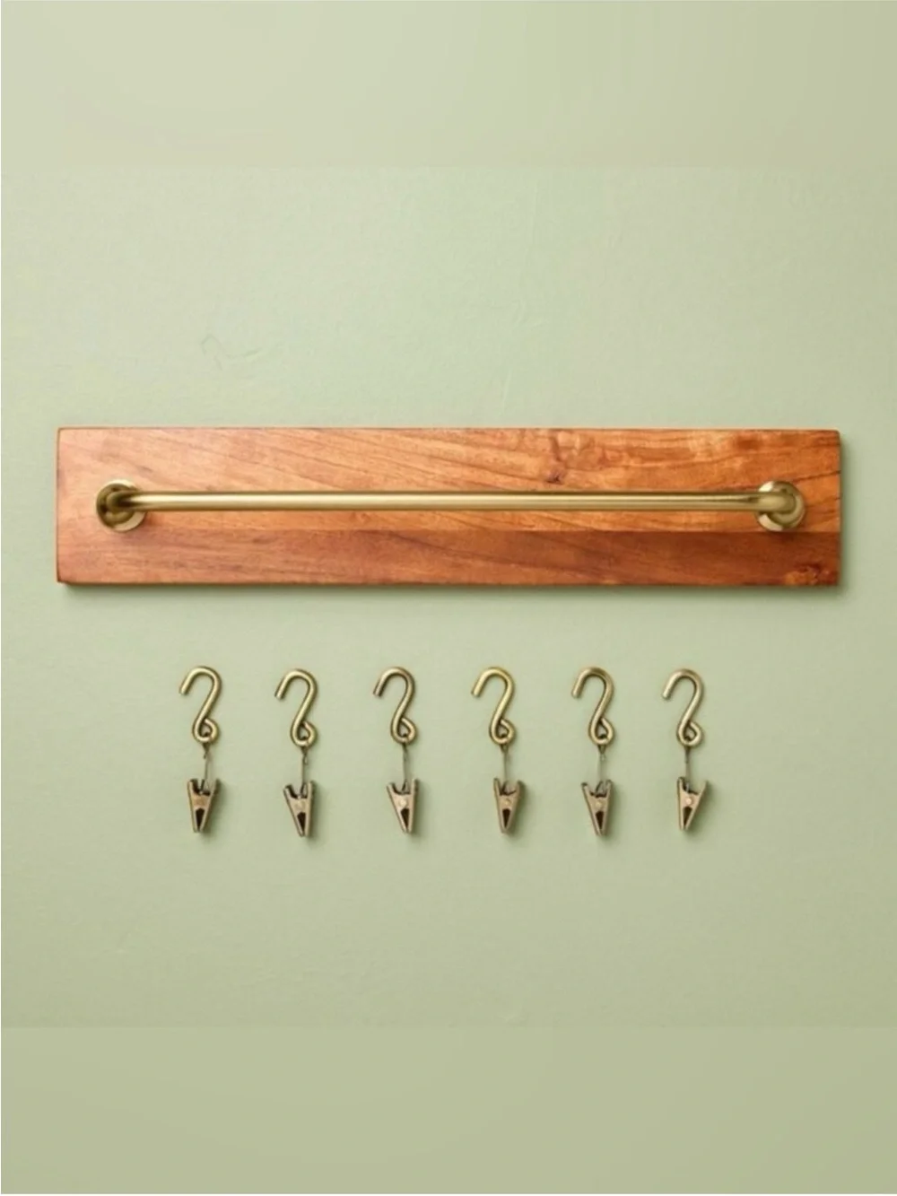 Brass and Wood Wall Rail with Clips for Art - Hearth & Hand with Magnolia NEW